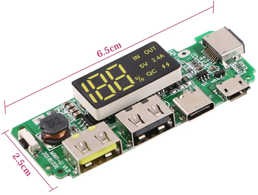 18650 5V 2.4A Dual USB   Type-C   Micro   Lightning/Apple USB Power Bank With LED Display 18650 Charger Board