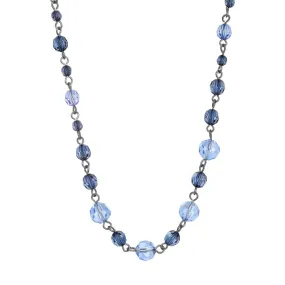 1928 Jewelry Black Chain Multi Blue Bead Necklace 15"   3" Extender