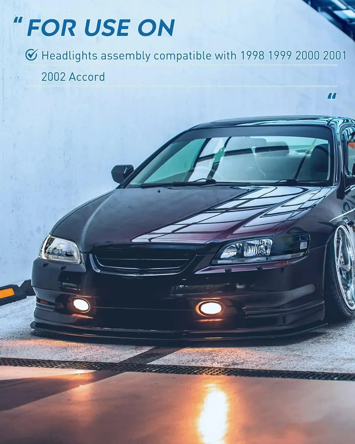 1998-2002 Honda Accord Headlight Assembly Black Case Clear Reflector Upgraded Clear Lens