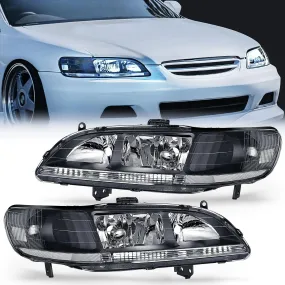 1998-2002 Honda Accord Headlight Assembly Black Case Clear Reflector Upgraded Clear Lens