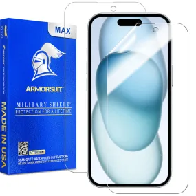 [2 Pack] ArmorSuit MilitaryShield Screen Protector Designed for Apple iPhone 15 Max Coverage Anti-Bubble Clear Film