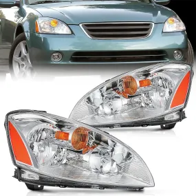 2002-2004 Nissan Altima Headlight Assembly Chrome Housing Amber Reflector Clear Lens