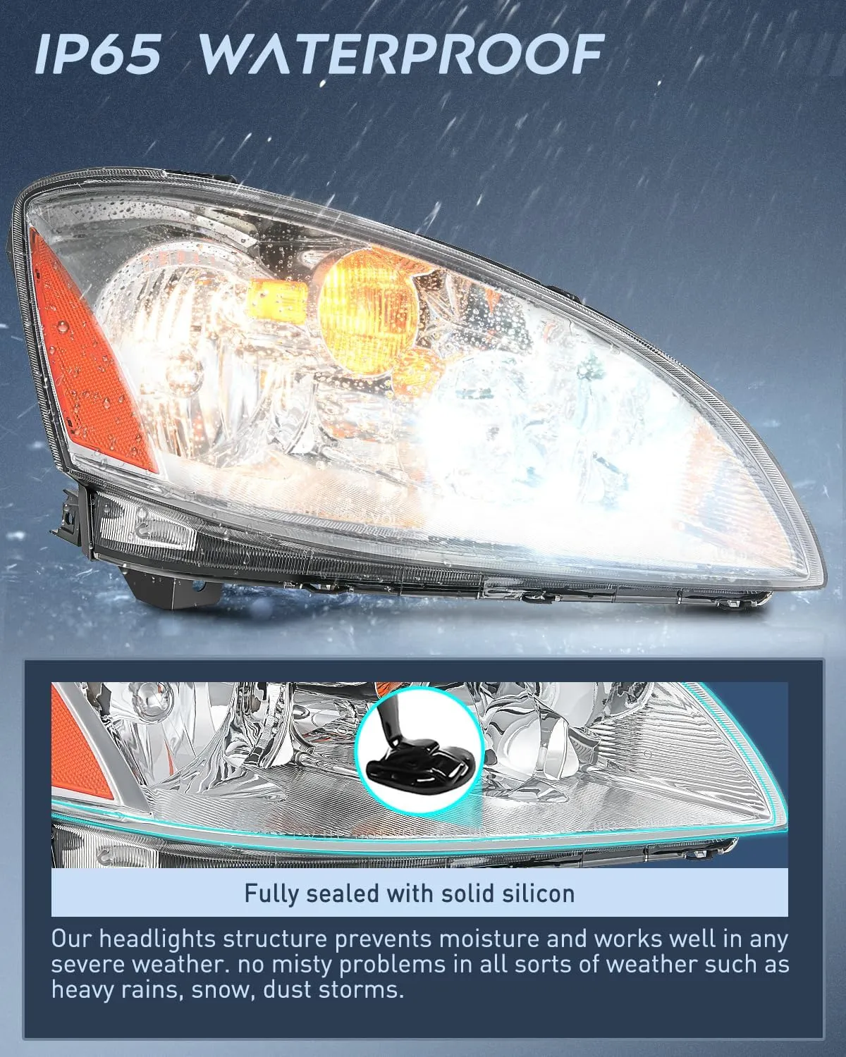 2002-2004 Nissan Altima Headlight Assembly Chrome Housing Amber Reflector Clear Lens