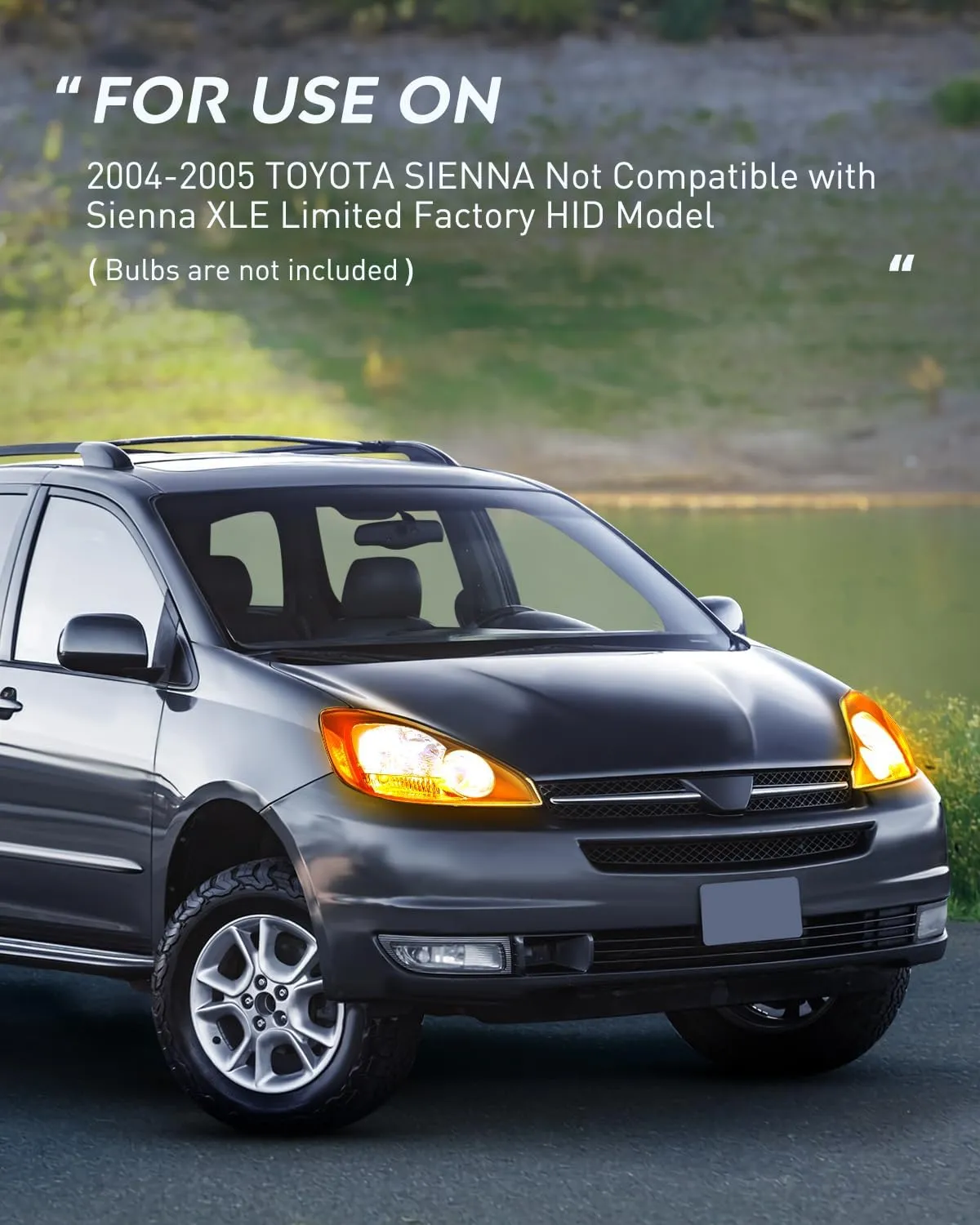 2004 2005 Toyota Sienna Headlight Assembly Black Housing Amber Reflector Upgraded Clear Lens