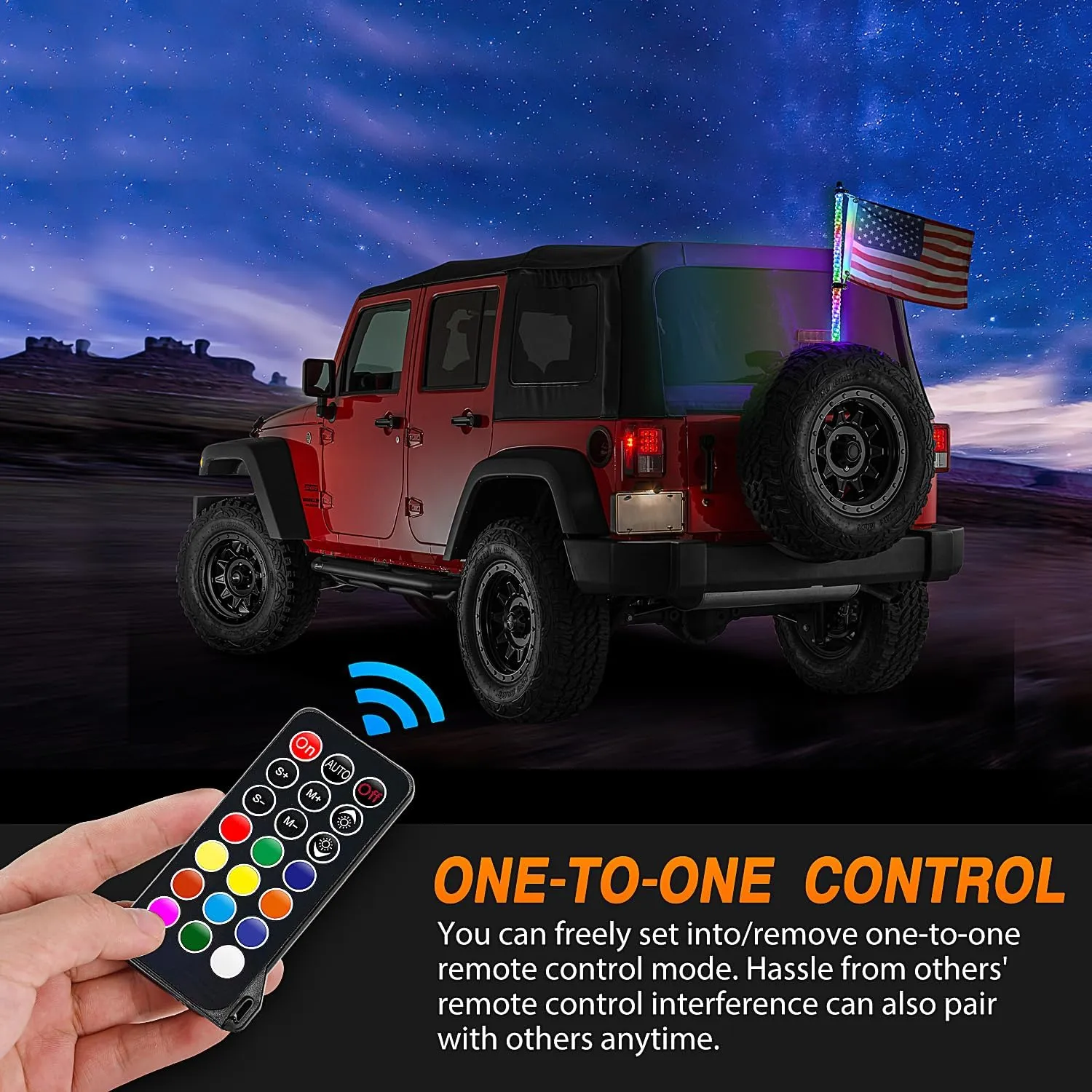 2FT Spiral Antenna Led Whip Light RF Remote Control | 8.6FT Wire 5Pin Switch