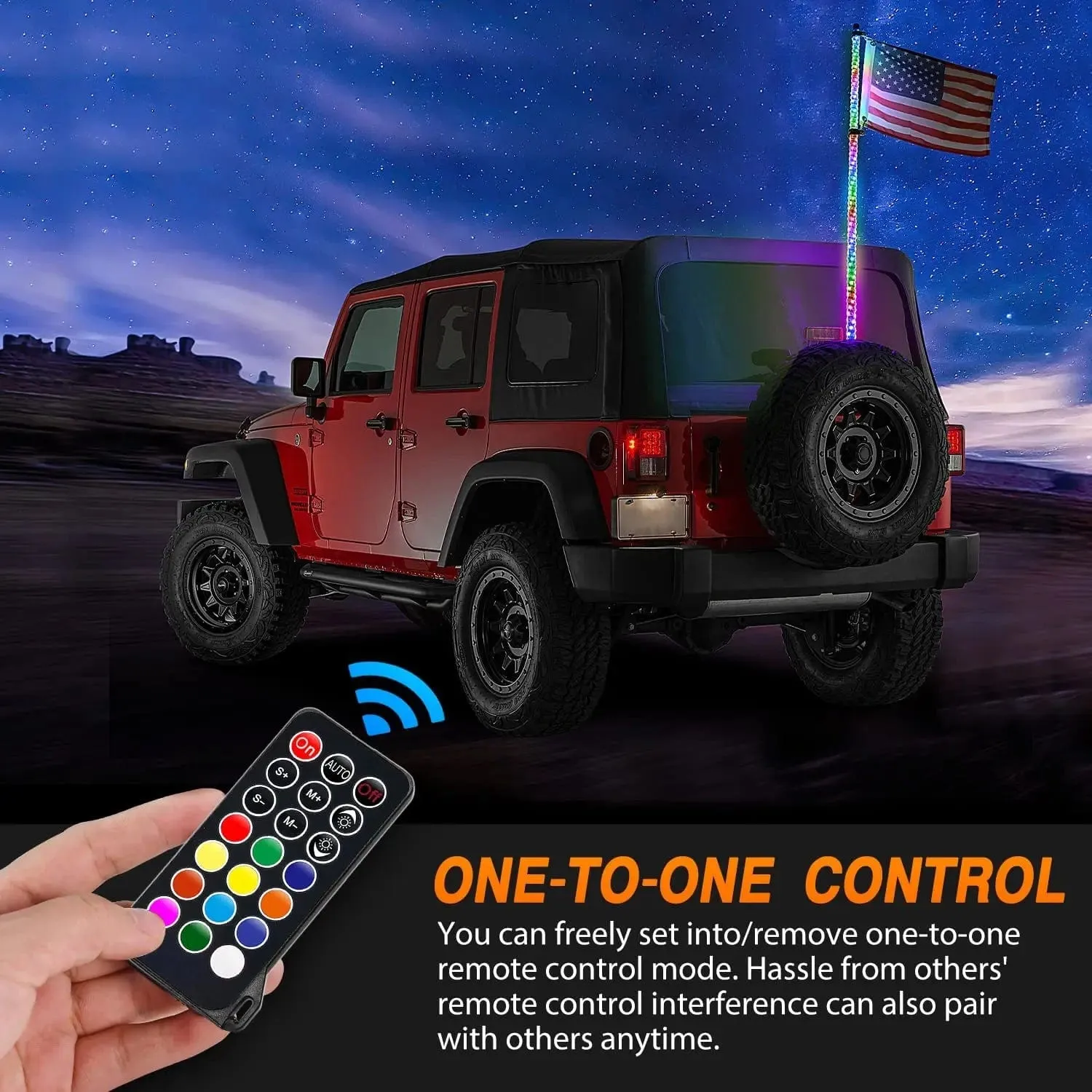 3FT Spiral Antenna Led Whip Light RF Remote Control | 8.6FT Wire 5Pin Switch