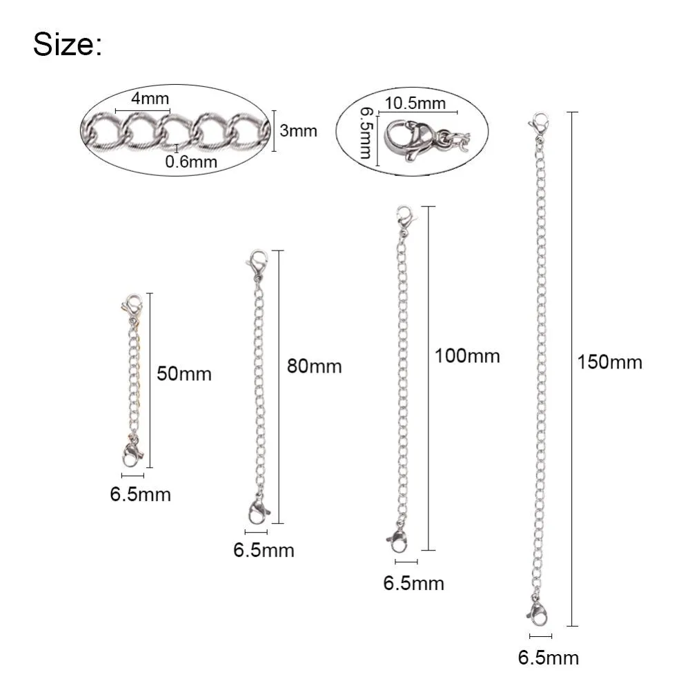 4 lengths set Stainless steel chain extenders, Adjustable necklace and bracelet part