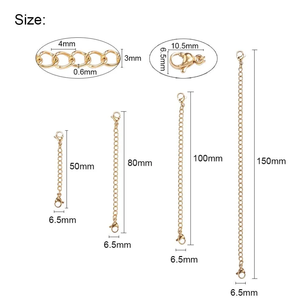 4 lengths set Stainless steel chain extenders, Adjustable necklace and bracelet part
