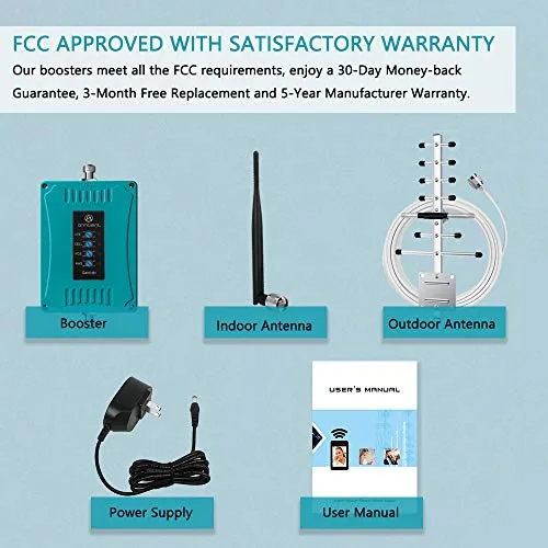 5 Band Cell Phone Signal Booster for Home and Office - Work on All U.S. Carriers Verizon AT&T T-Mobile Sprint - Cellular Repeater Amplifier Kit for Voice Call and Data Network