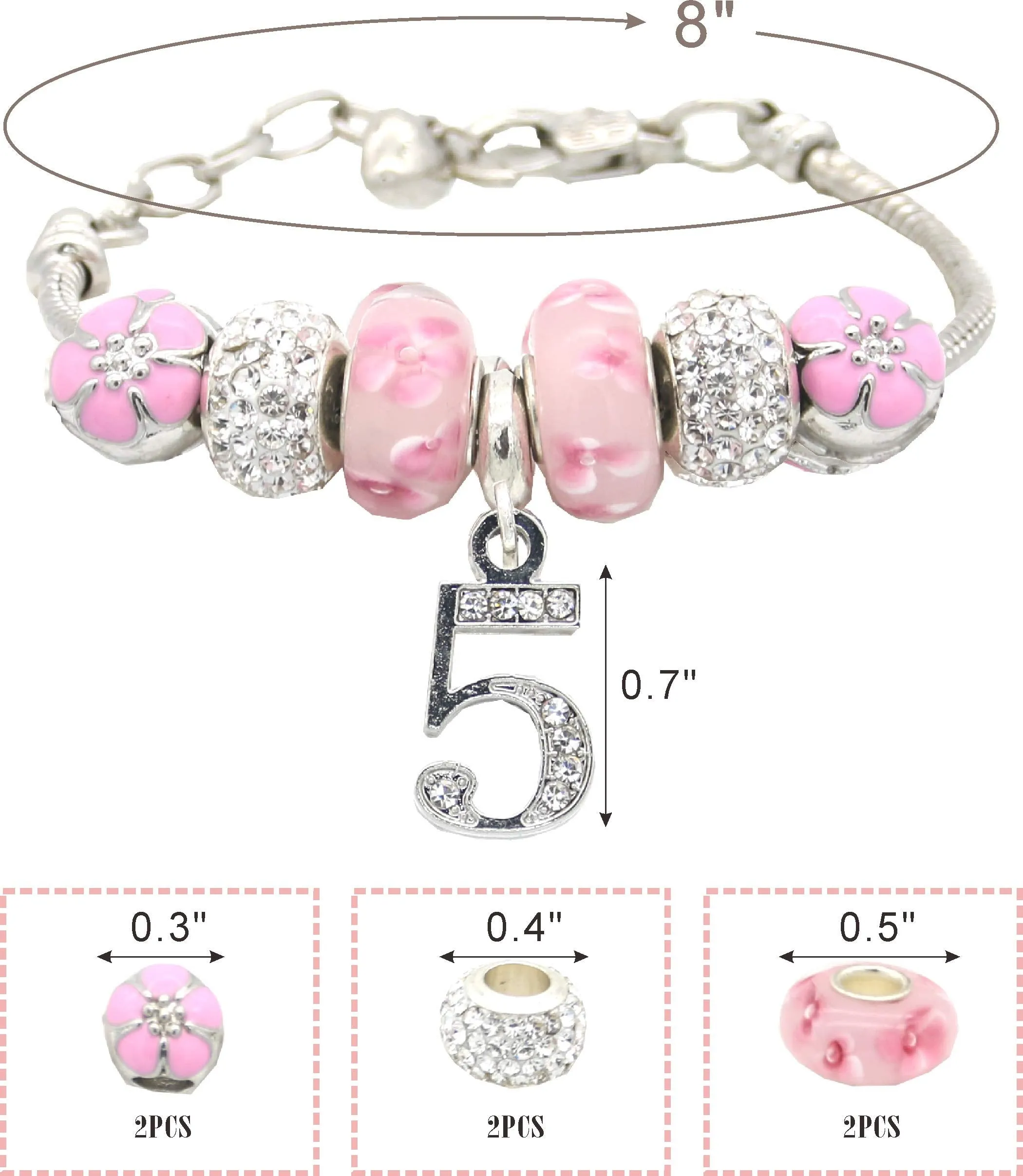 5th Birthday,5th Birthday Gifts for Girls,5th Birthday Charm Bracelet, 5th Birthday
