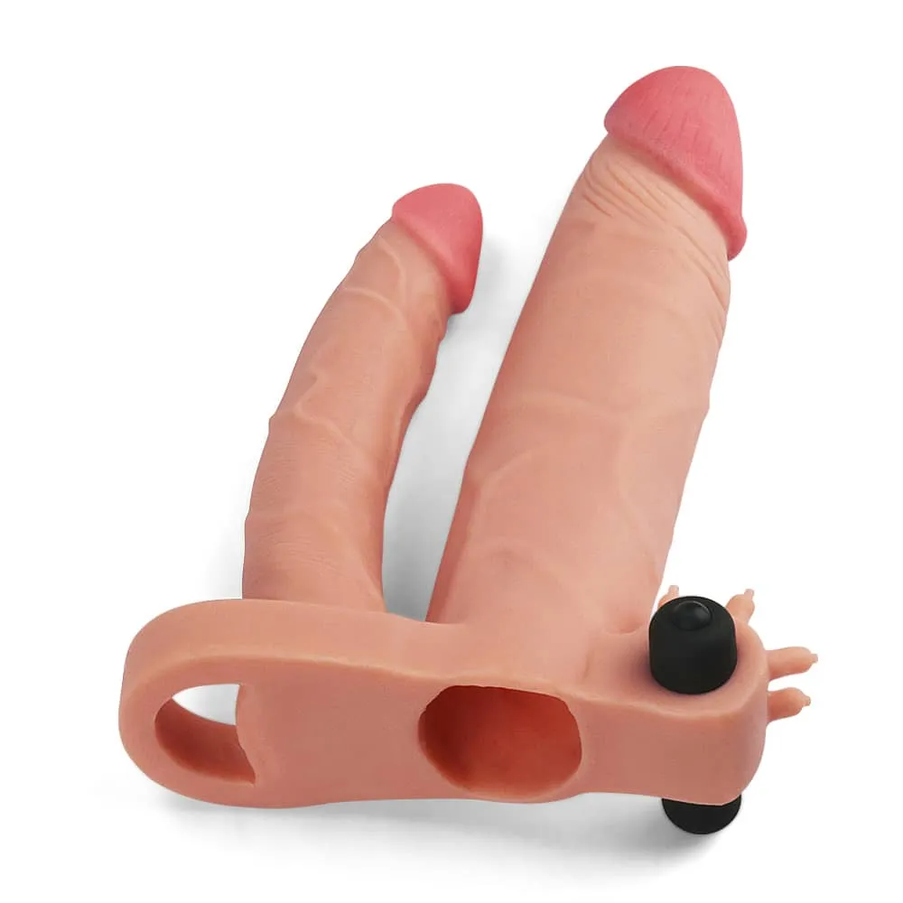 Add 1" Vibrating Penis Sleeve Double Dildo