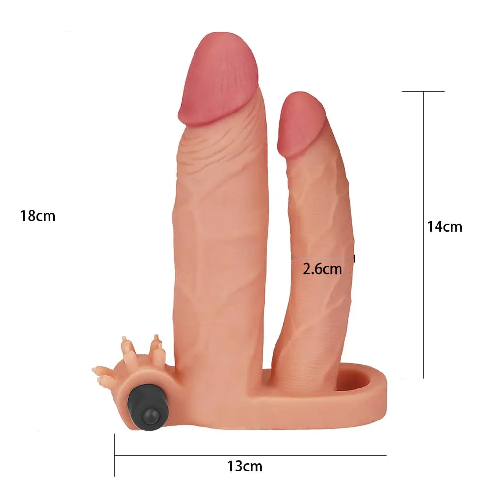 Add 1" Vibrating Penis Sleeve Double Dildo