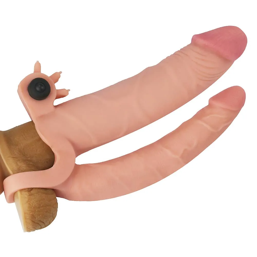 Add 1" Vibrating Penis Sleeve Double Dildo