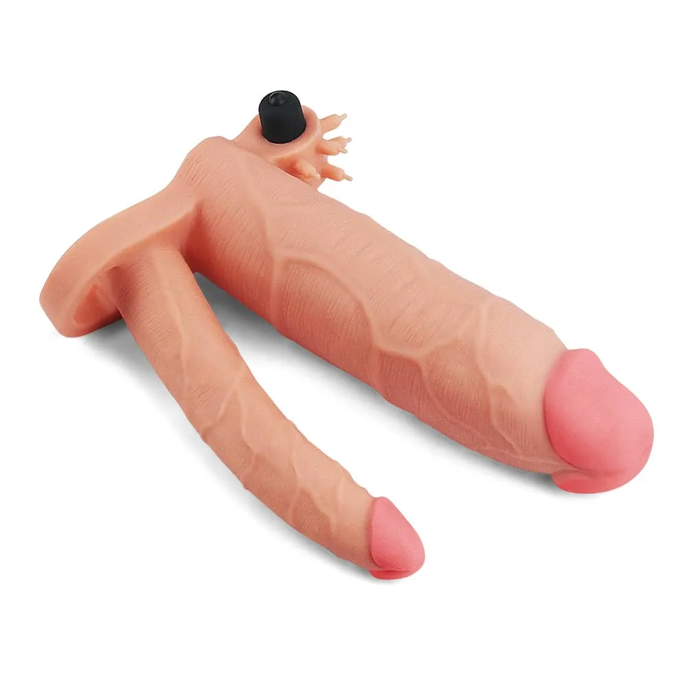 Add 3" Vibrating Double Penis Sleeve Anal Dildo