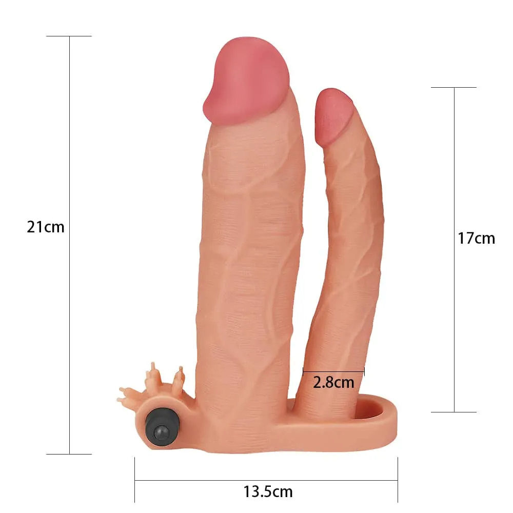 Add 3" Vibrating Double Penis Sleeve Anal Dildo