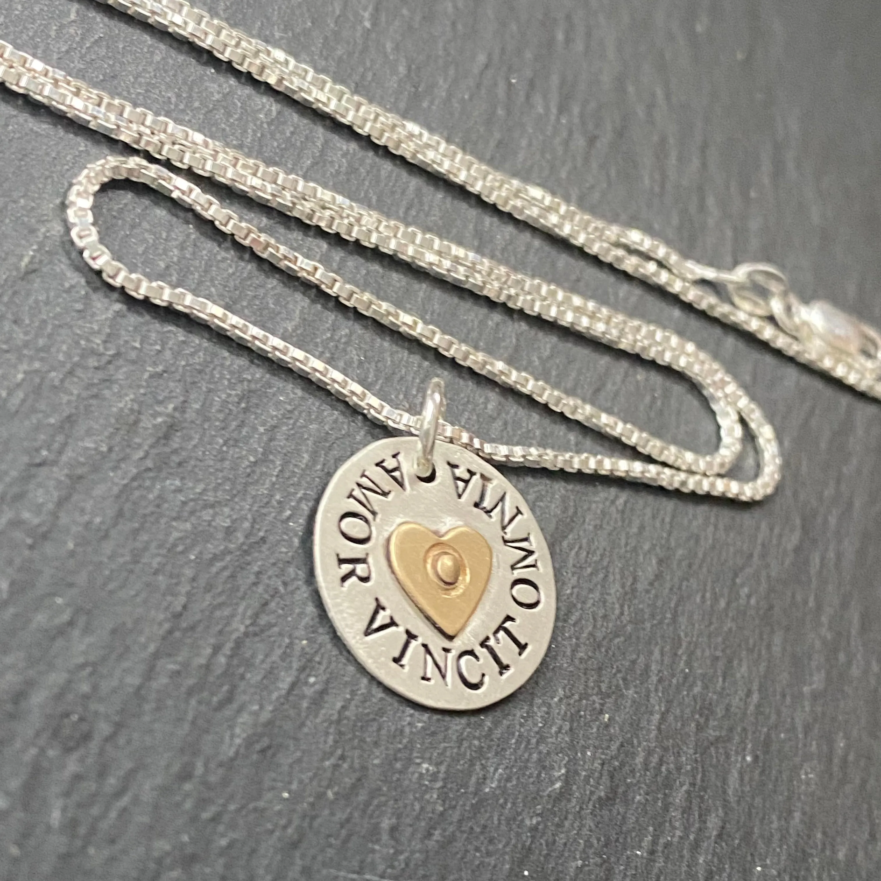 Amor vincit omni necklace - sterling silver - Love conquers all - Latin Phrase - Valentine's gift
