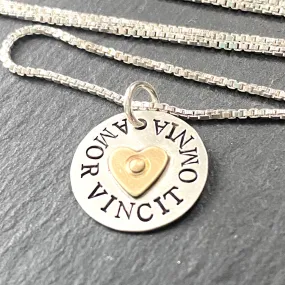 Amor vincit omni necklace - sterling silver - Love conquers all - Latin Phrase - Valentine's gift