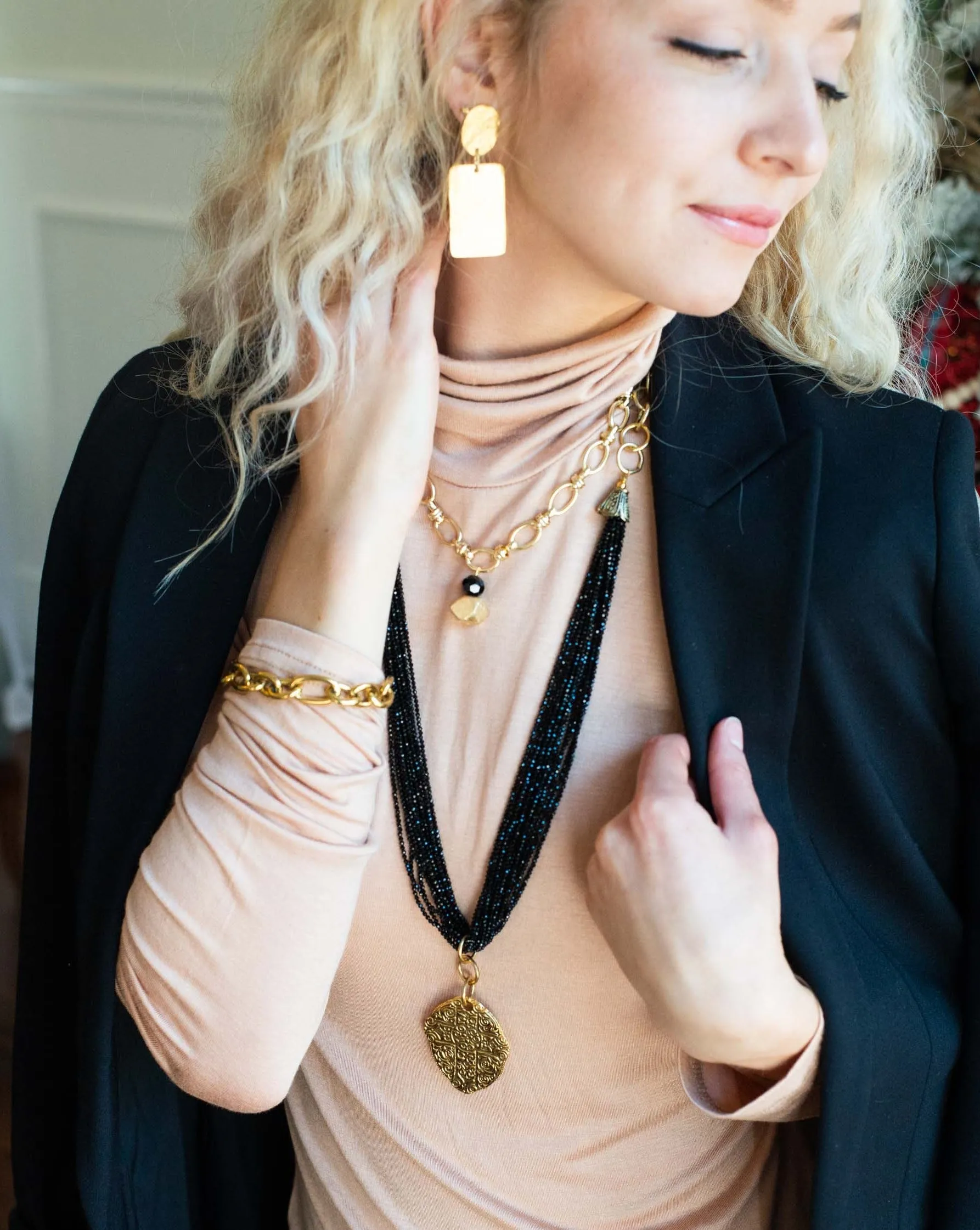 Barberry Black Multi-Strand Pendant Necklace