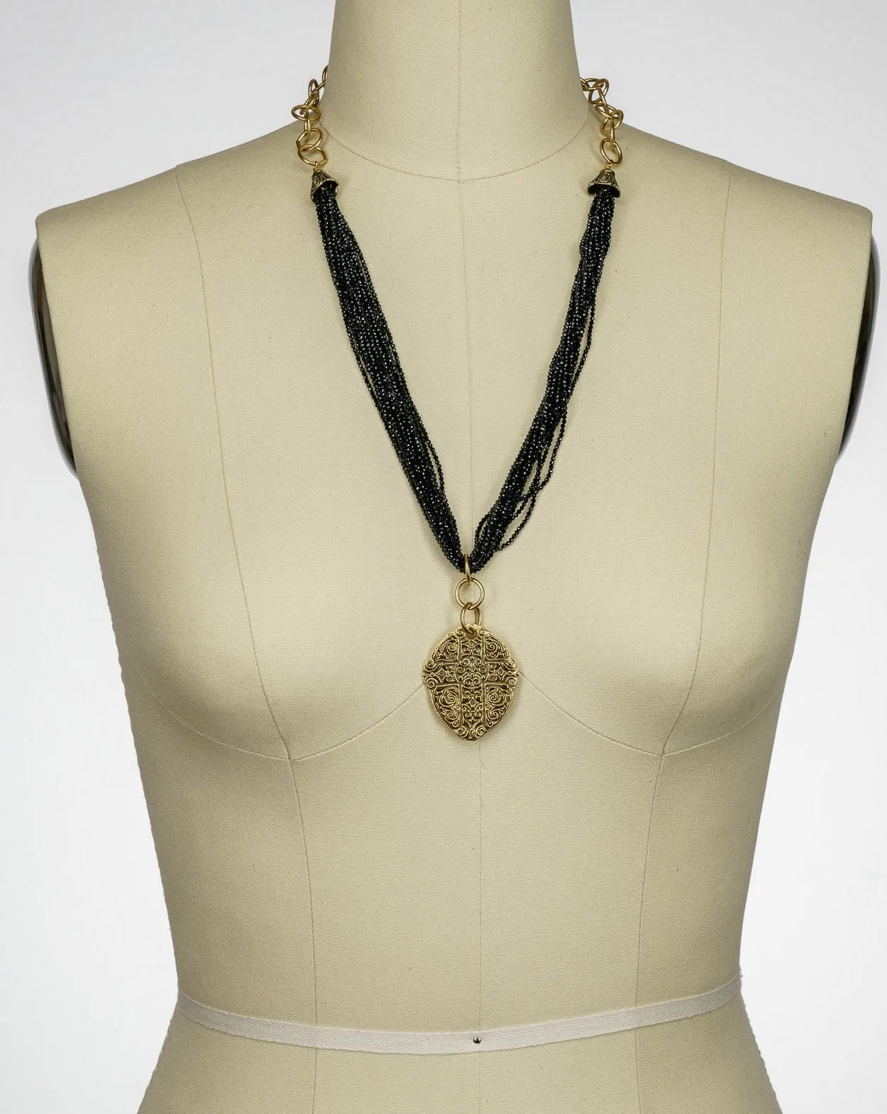 Barberry Black Multi-Strand Pendant Necklace