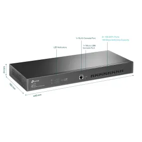 [CLEARANCE] TP-Link TL-SX3008F 8-Port 10GE SFP  L2  Managed Switch 1U 19-inch Rackmount with Up to 160Gbps Switching Capacity, 119.04Mpps Forwarding Rate, Integration with Omada SDN Controller, Static Routing, QoS, SNMP, Dual Image, IPv6