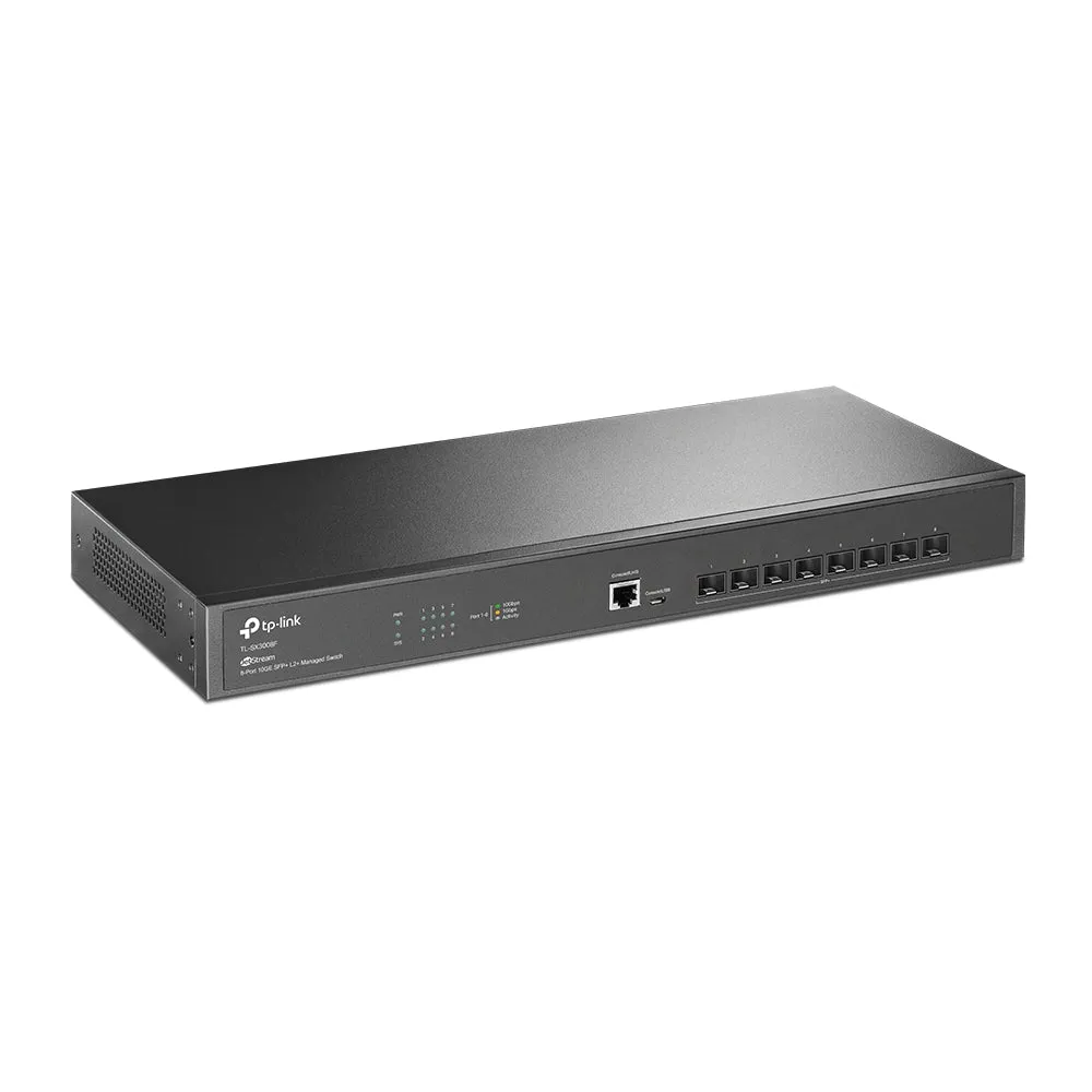 [CLEARANCE] TP-Link TL-SX3008F 8-Port 10GE SFP  L2  Managed Switch 1U 19-inch Rackmount with Up to 160Gbps Switching Capacity, 119.04Mpps Forwarding Rate, Integration with Omada SDN Controller, Static Routing, QoS, SNMP, Dual Image, IPv6