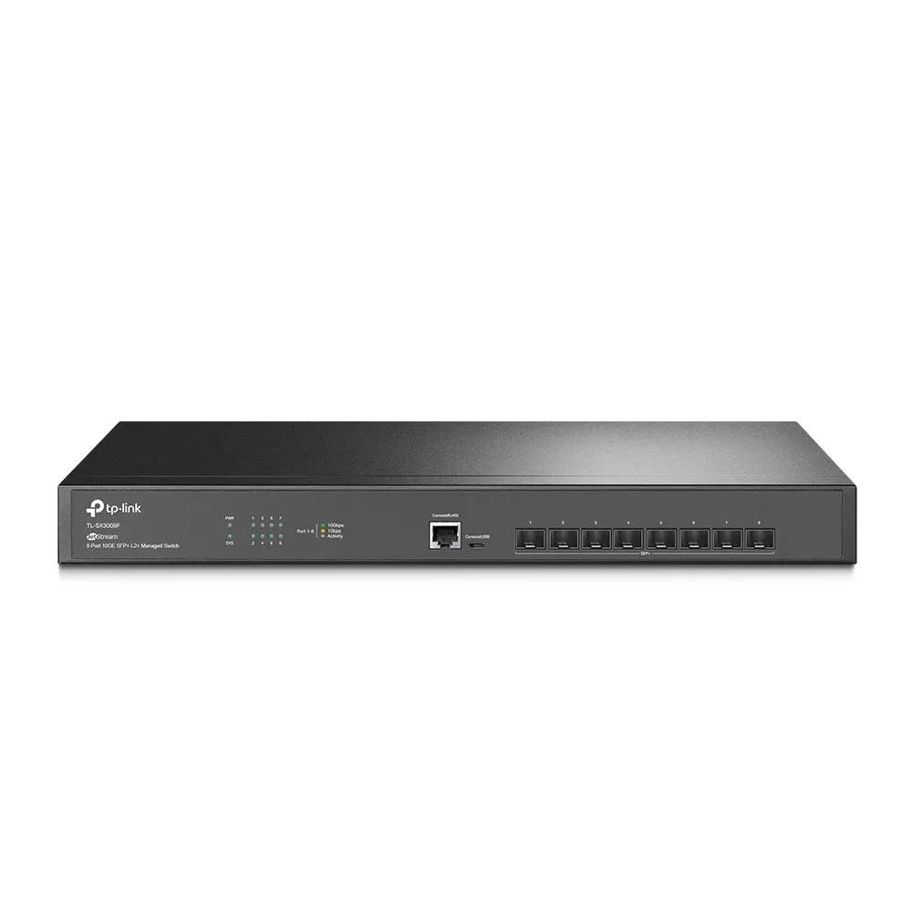 [CLEARANCE] TP-Link TL-SX3008F 8-Port 10GE SFP  L2  Managed Switch 1U 19-inch Rackmount with Up to 160Gbps Switching Capacity, 119.04Mpps Forwarding Rate, Integration with Omada SDN Controller, Static Routing, QoS, SNMP, Dual Image, IPv6