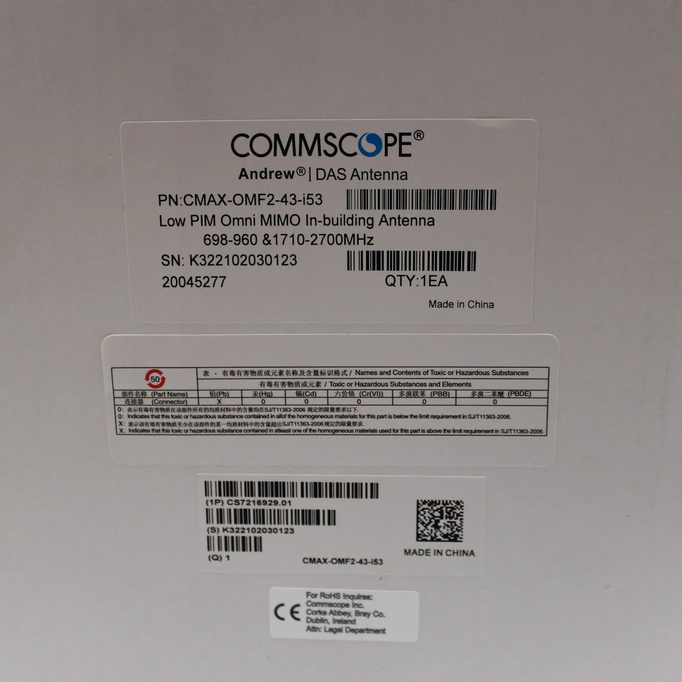 CommScope Low PIM Omni MIMO In-Building Antenna CMAX-OMF2-43-I53