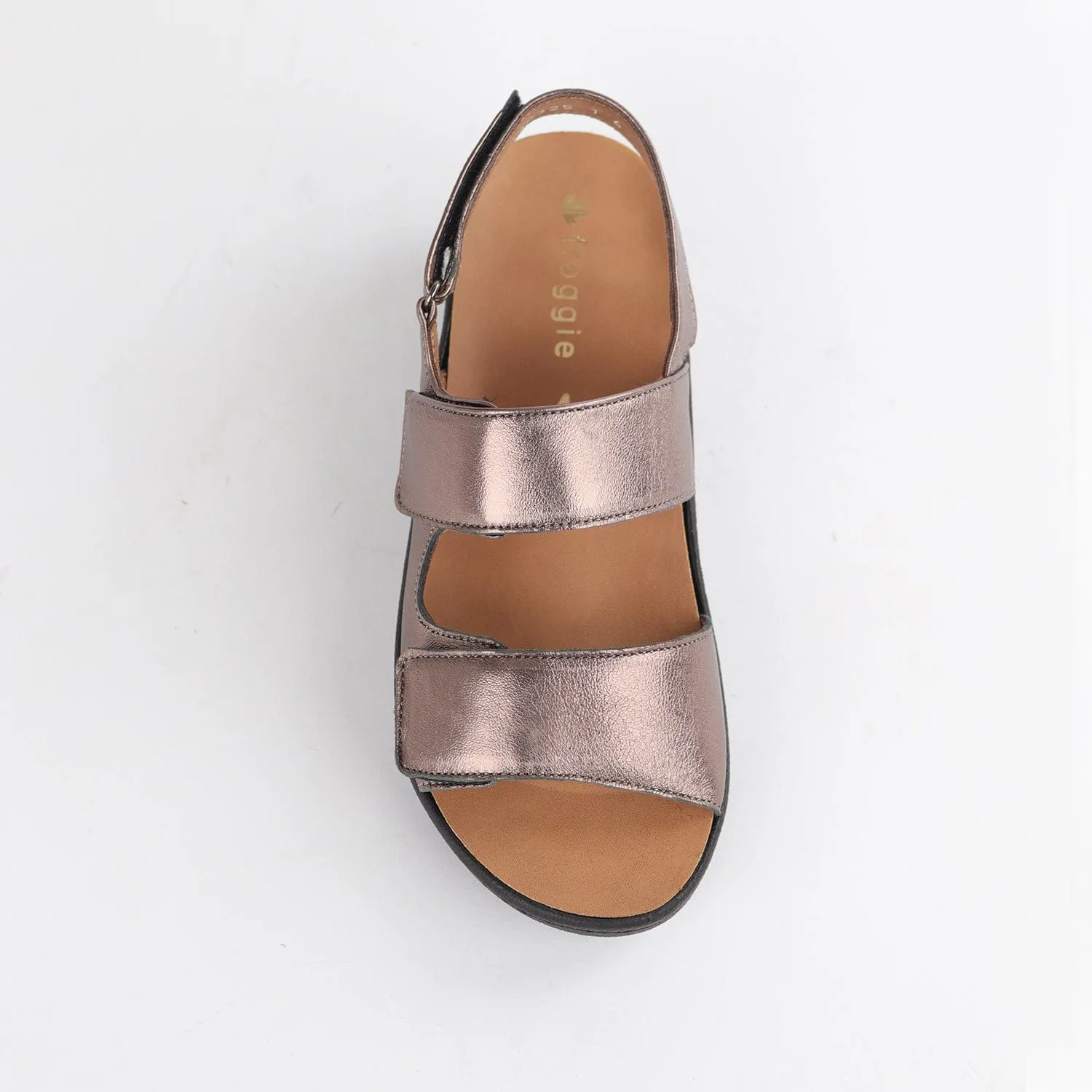 Double Band Wedge Slingback Sandal with Removable Footbed in Lead Metallic - 12533