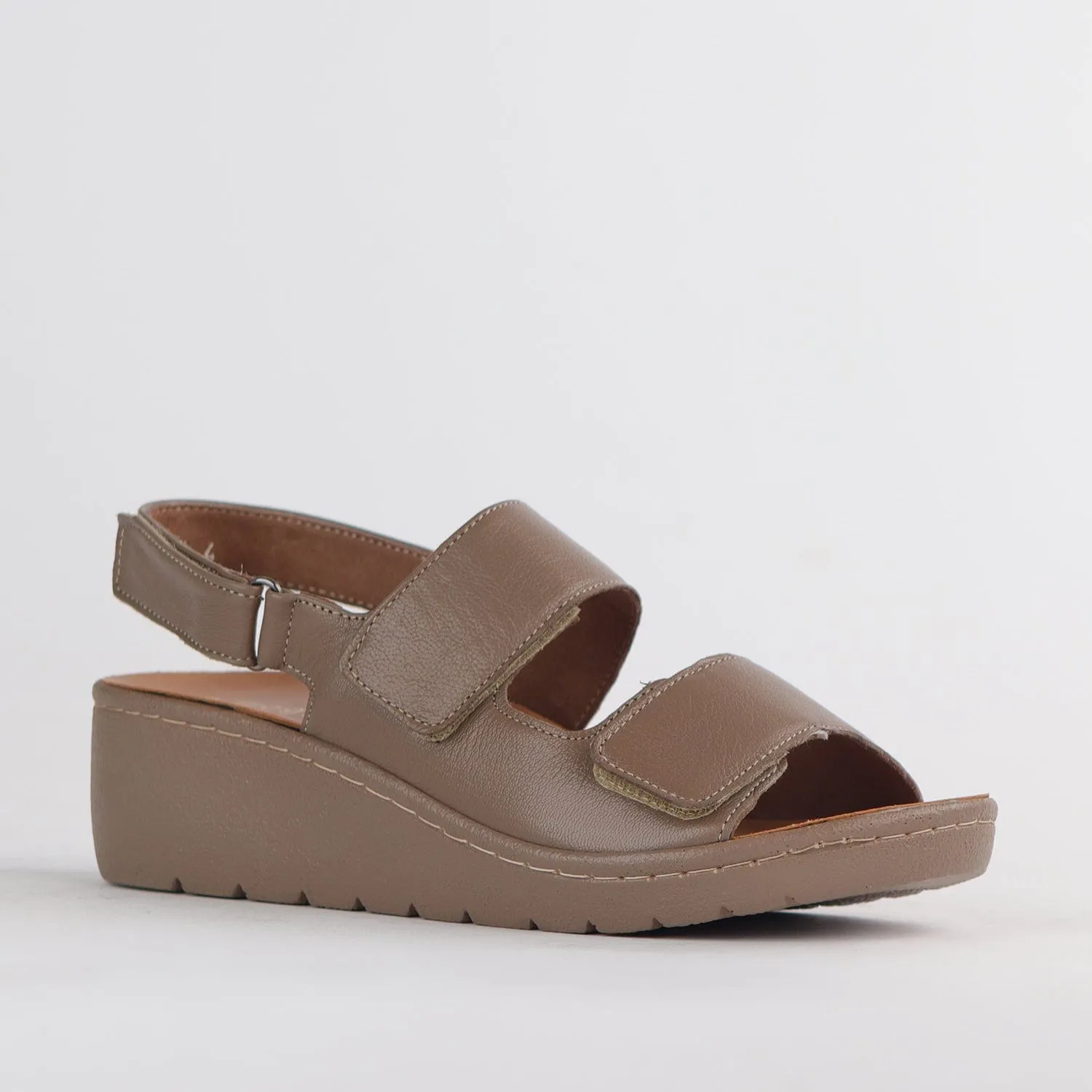 Double Band Wedge Slingback Sandal with Removable Footbed in Stone - 12533