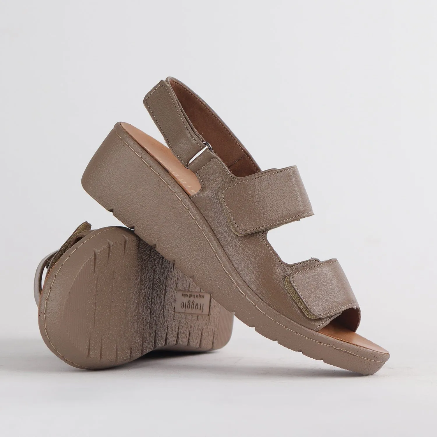 Double Band Wedge Slingback Sandal with Removable Footbed in Stone - 12533