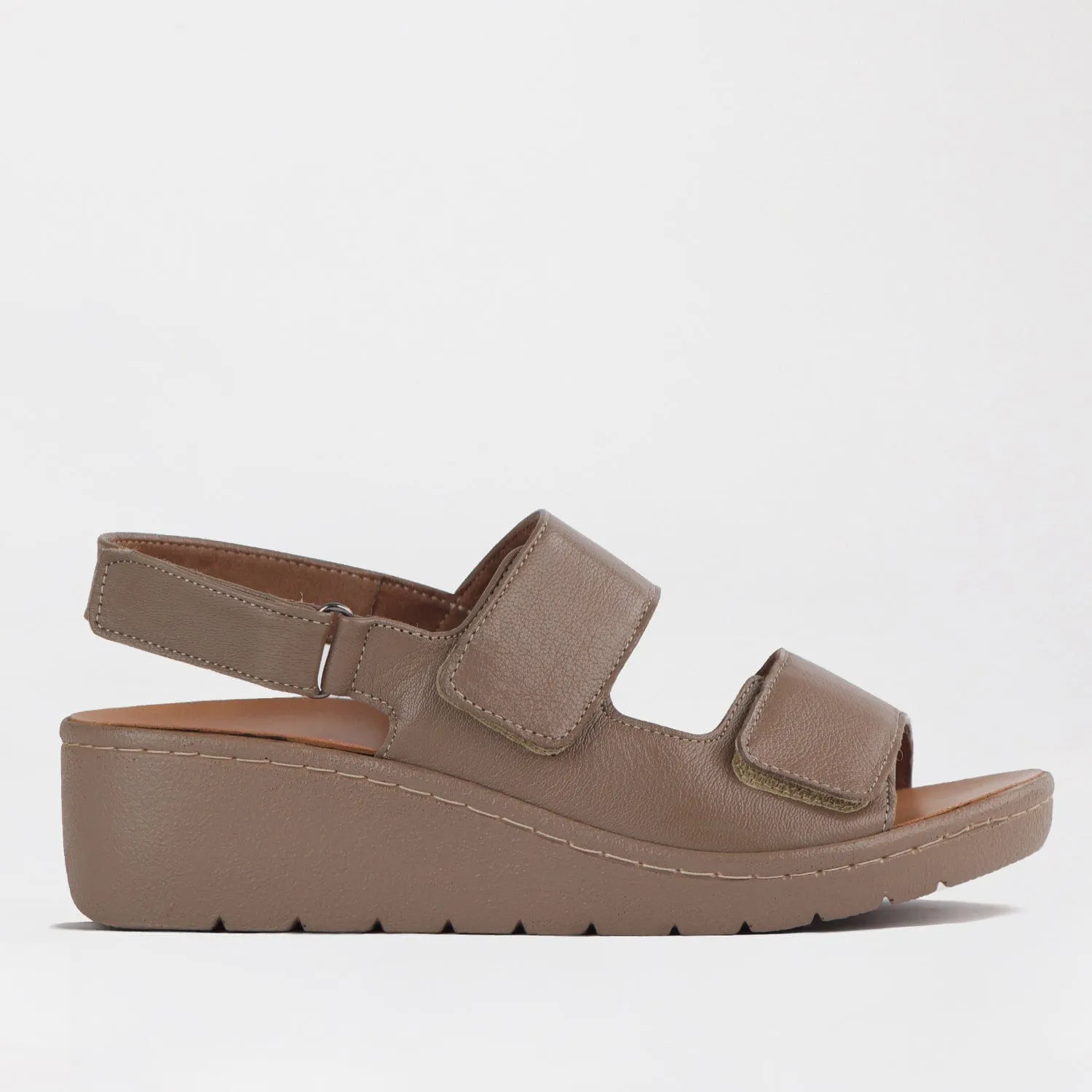 Double Band Wedge Slingback Sandal with Removable Footbed in Stone - 12533