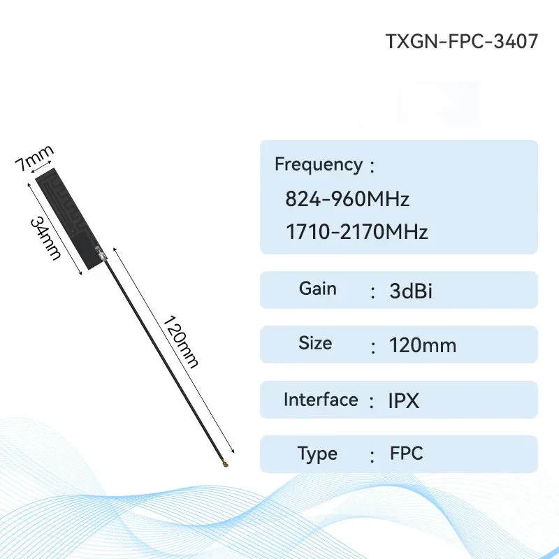 Ebyte TXGN-FPC-3407 4G FPC Antenna CDEBYTE Build-in Antenna Support WCDMA/LET/DTU/4G/5G 826~960 MHz 1710~2170 MHz IPEX Interface