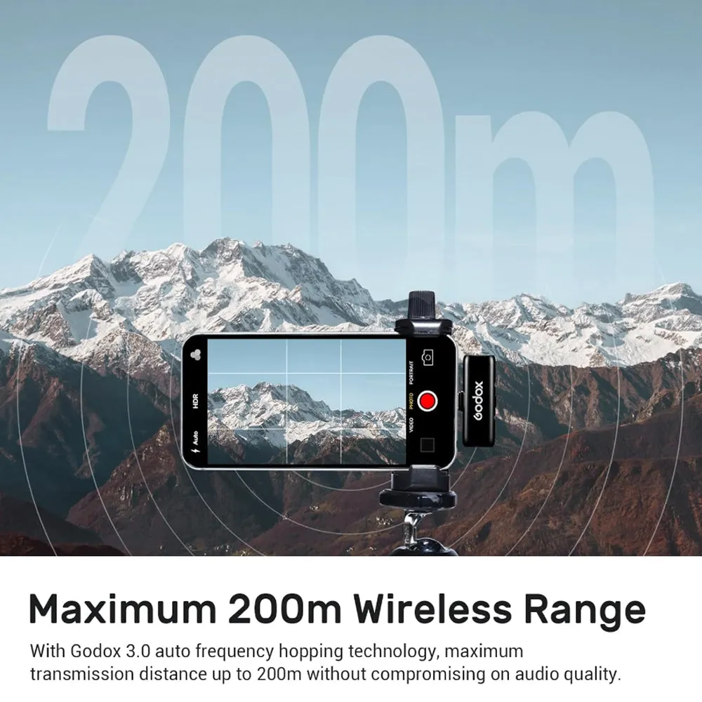 Godox WES2 Dual TX   RX 2-Person Wireless Clip-On Lavalier Microphone Kit System Omnidirectional with Dual Channel USB Type-C Receiver, 200m Max Range, 1400mAh Charging Case, iOS / Android App Controls for Vlog Vlogging, Interviews | WES2 KIT2