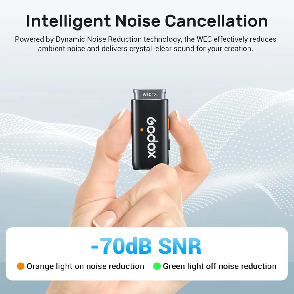 Godox WES2 Dual TX   RX 2-Person Wireless Clip-On Lavalier Microphone Kit System Omnidirectional with Dual Channel USB Type-C Receiver, 200m Max Range, 1400mAh Charging Case, iOS / Android App Controls for Vlog Vlogging, Interviews | WES2 KIT2