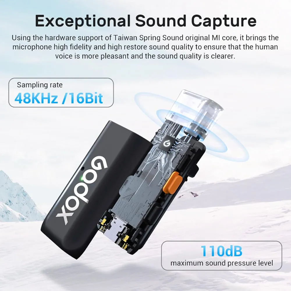 Godox WES2 Dual TX   RX 2-Person Wireless Clip-On Lavalier Microphone Kit System Omnidirectional with Dual Channel USB Type-C Receiver, 200m Max Range, 1400mAh Charging Case, iOS / Android App Controls for Vlog Vlogging, Interviews | WES2 KIT2
