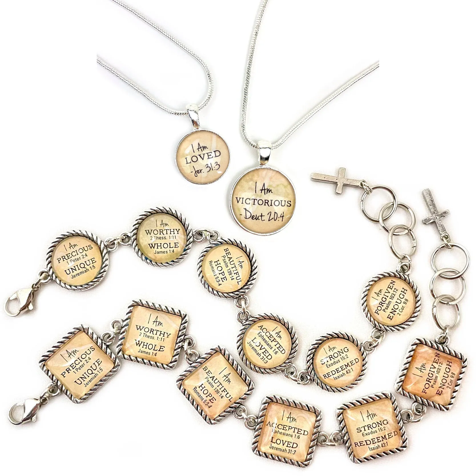 I AM Beloved, Colossians 3:12 – Christian Affirmations Scripture Pendant Necklace (2 Sizes) – Jewelry Set