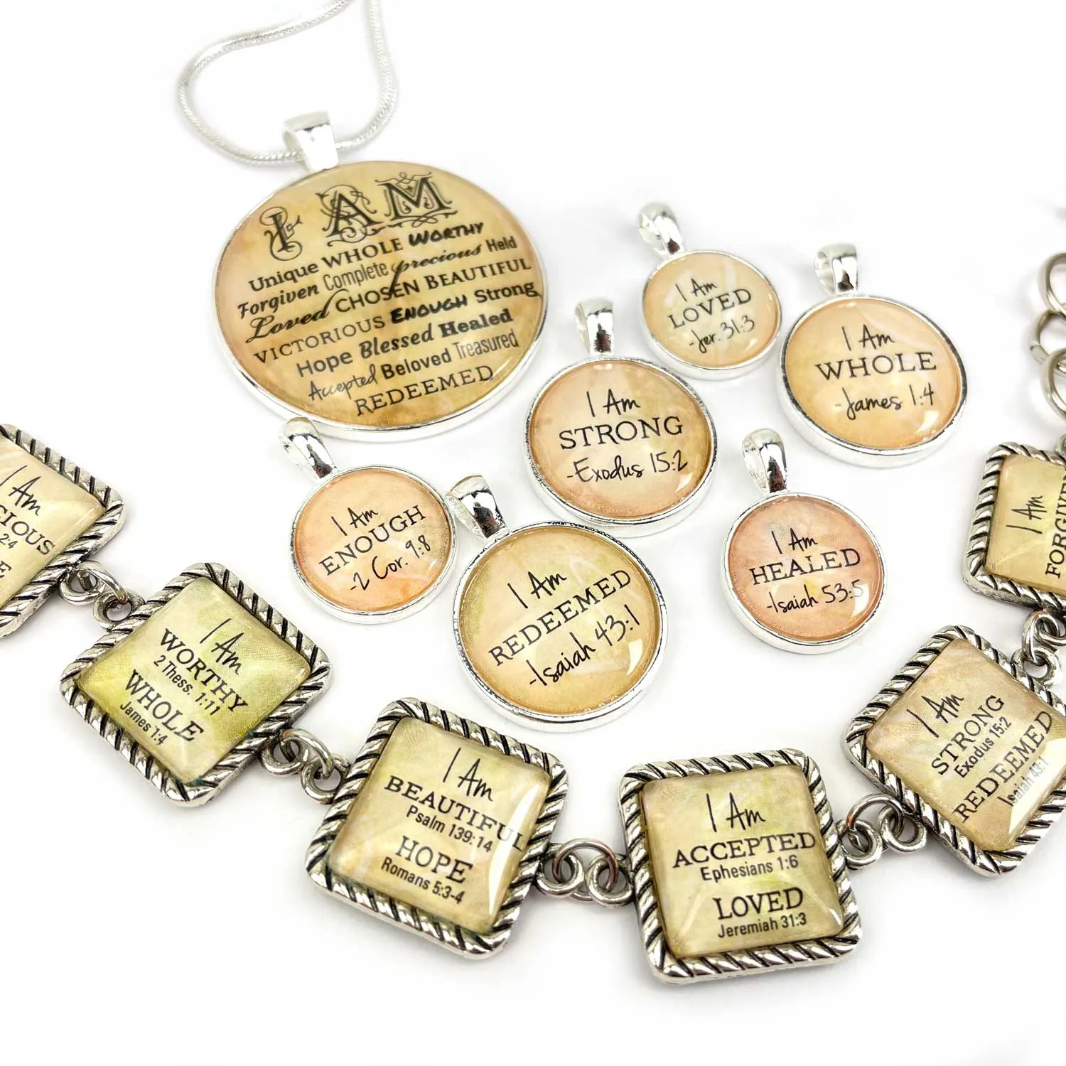 I AM Beloved, Colossians 3:12 – Christian Affirmations Scripture Pendant Necklace (2 Sizes) – Jewelry Set