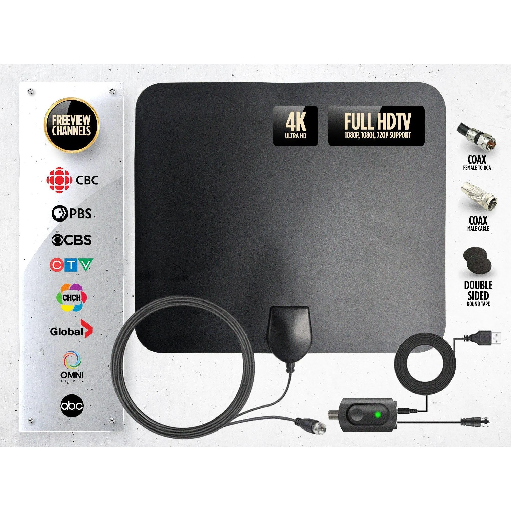 Indoor/Outdoor 4k Professional Flat HDTV Antenna | Digital HD Antenna With Range Up To 190 Kilometers