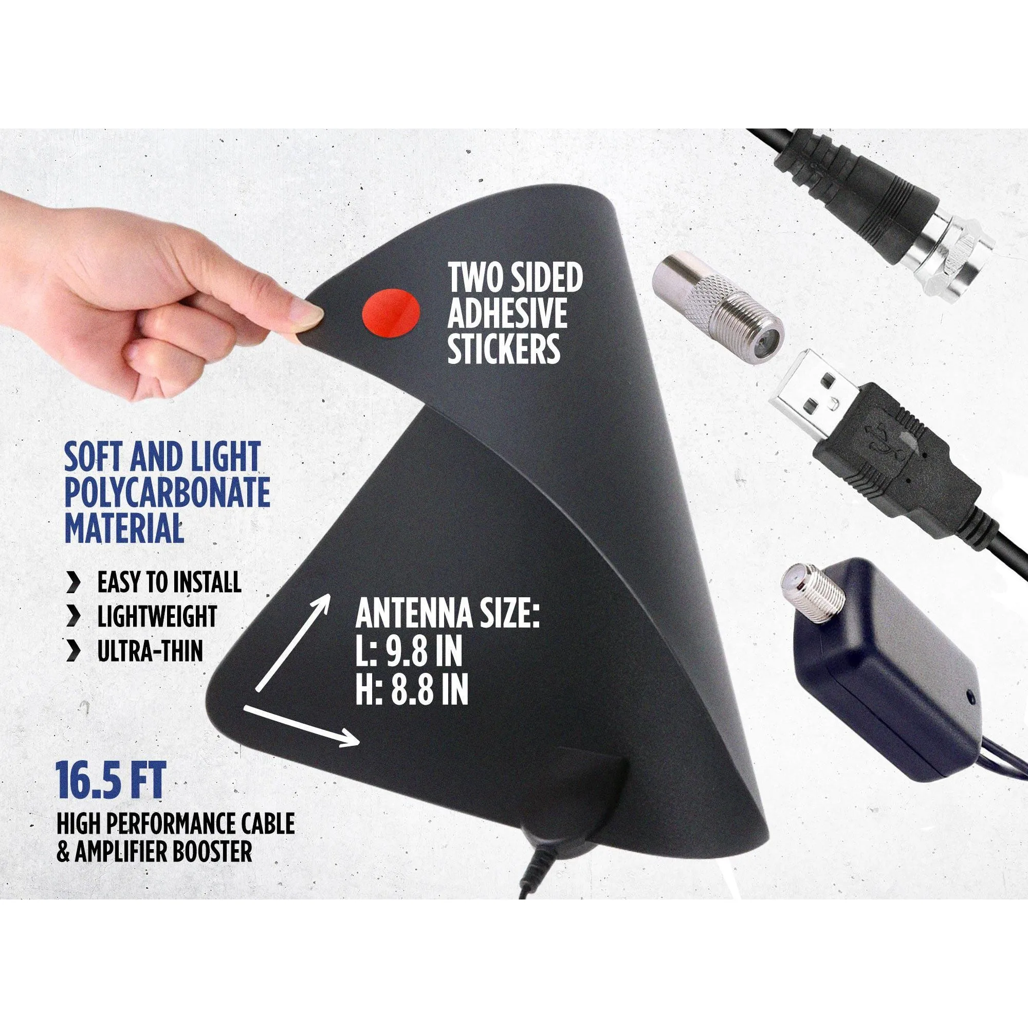 Indoor/Outdoor 4k Professional Flat HDTV Antenna | Digital HD Antenna With Range Up To 190 Kilometers