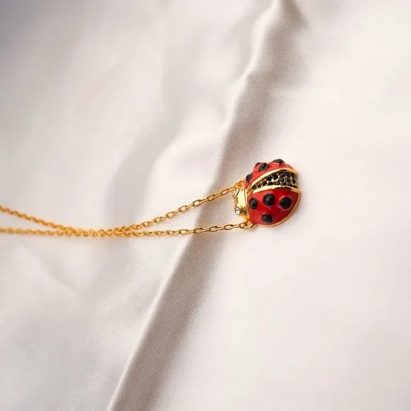 Kate Spade Gold Red Multi Little Ladybug Mini Pendant Necklace NEW