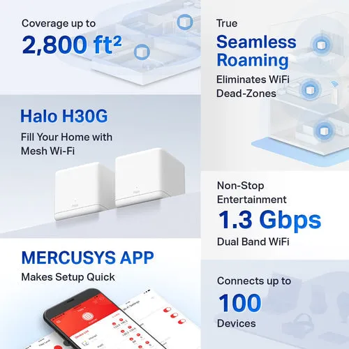 Mercusys Halo H30G Mesh Wi-Fi System - AC1300, 2-Pack