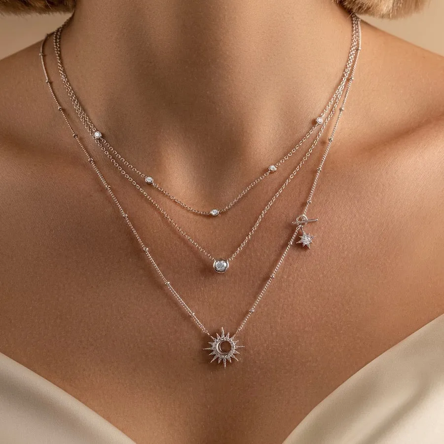 Multi Brilliant Bezel 925 Sterling Silver Necklace