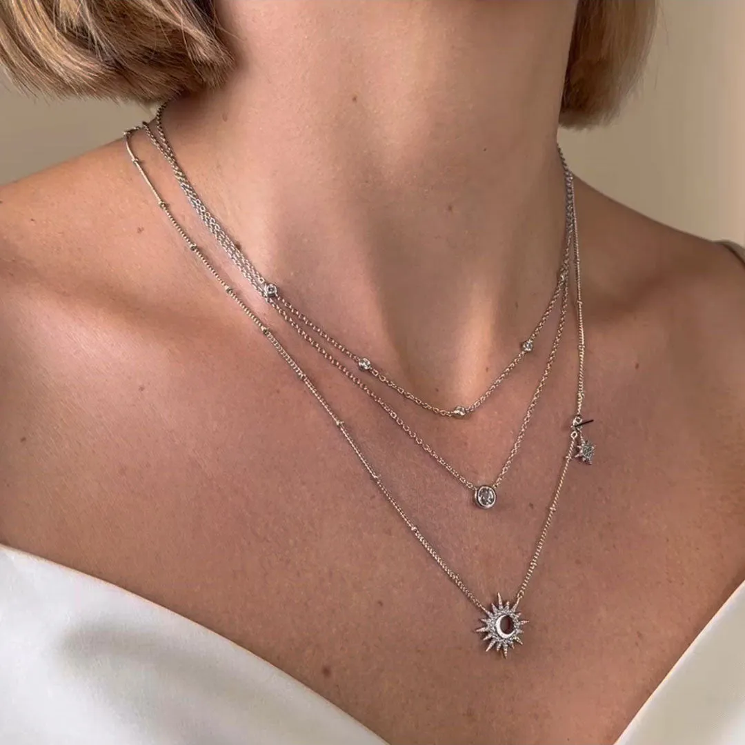 Multi Brilliant Bezel 925 Sterling Silver Necklace