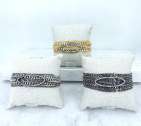 Multi Chains Bracelet with Open Pave Oval Gunmetal