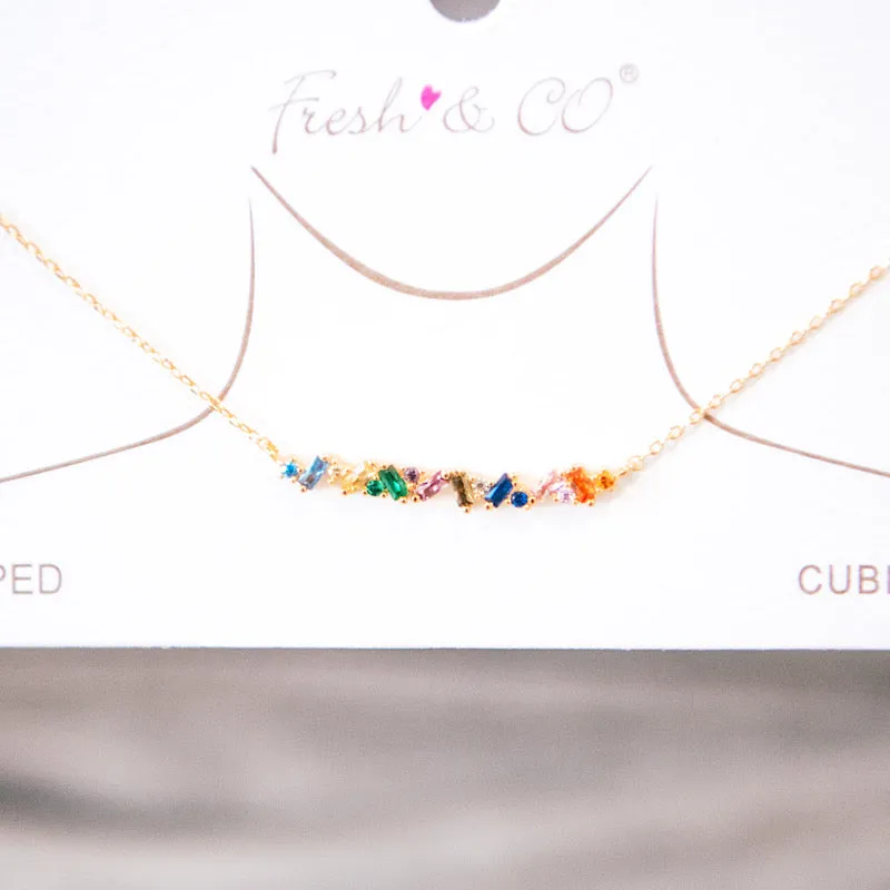 Multi Colored Crystals Gold Necklace