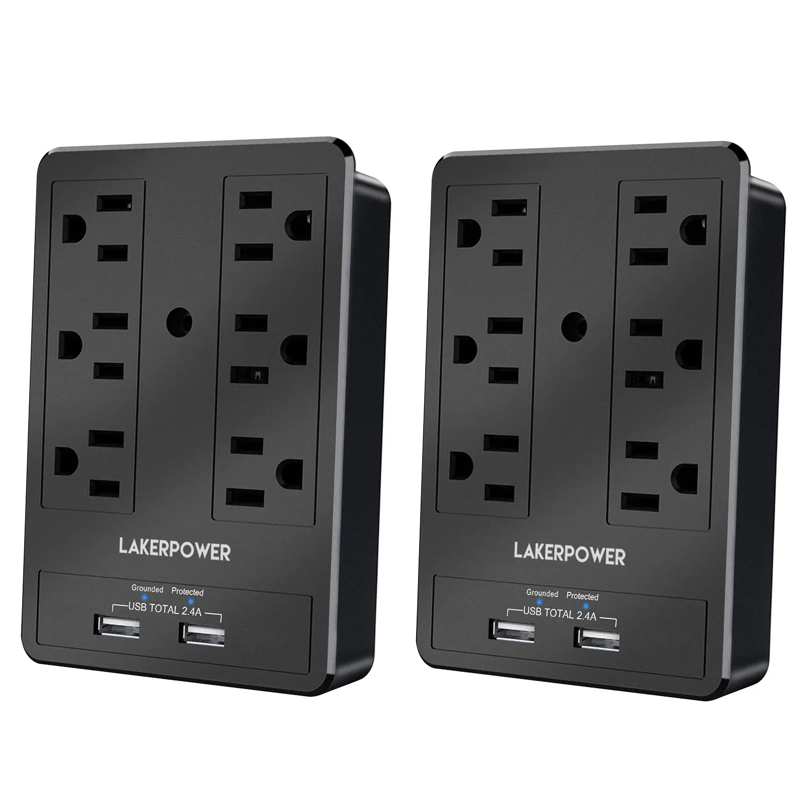 Multi Plug Outlet Extender Wall Mount, USB Wall Charger with Dual Ports(2.4A Total, Smart IC), Surge Protector 1875W, 1250J Protection, Outlet Splitter for Multi Devices, Dorm, Classroom, School Use