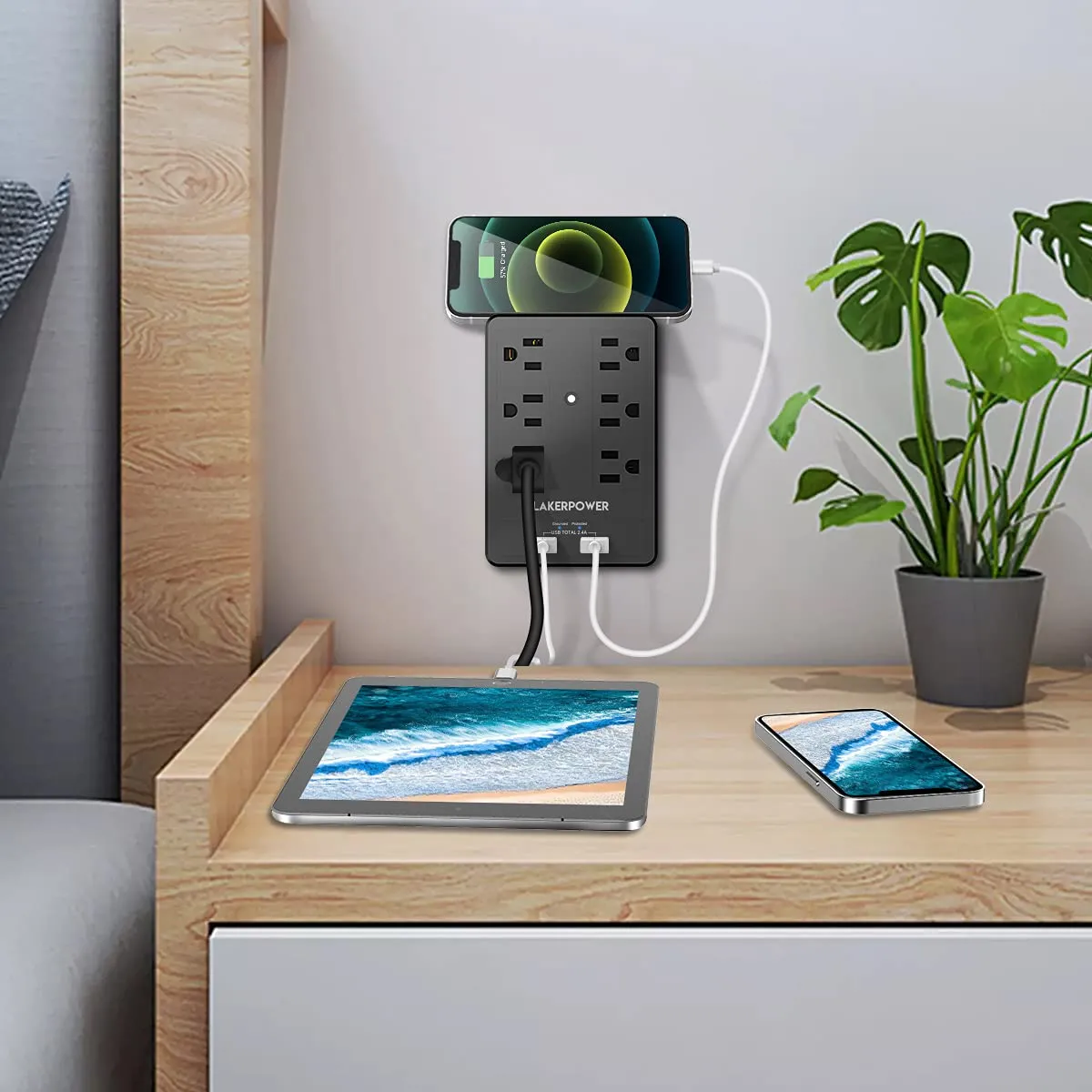 Multi Plug Outlet Extender Wall Mount, USB Wall Charger with Dual Ports(2.4A Total, Smart IC), Surge Protector 1875W, 1250J Protection, Outlet Splitter for Multi Devices, Dorm, Classroom, School Use