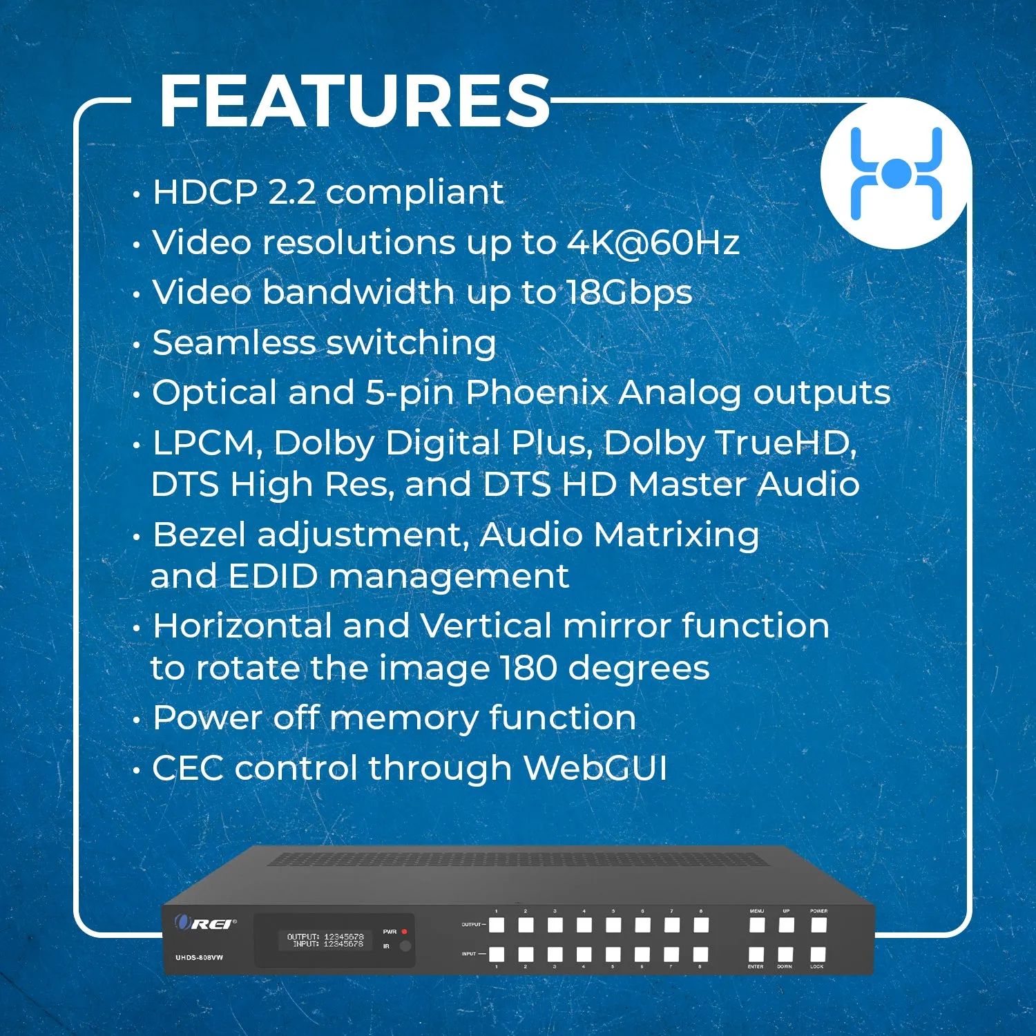 OREI 8x8 4K Seamless Matrix with Video Wall (UHDS-808VW)