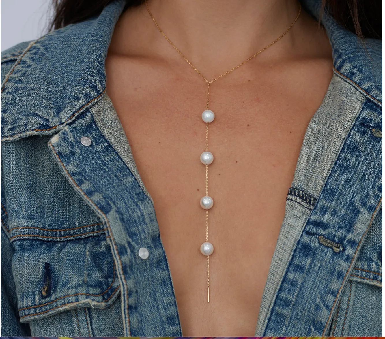 Pearl Lariat Necklace Gold