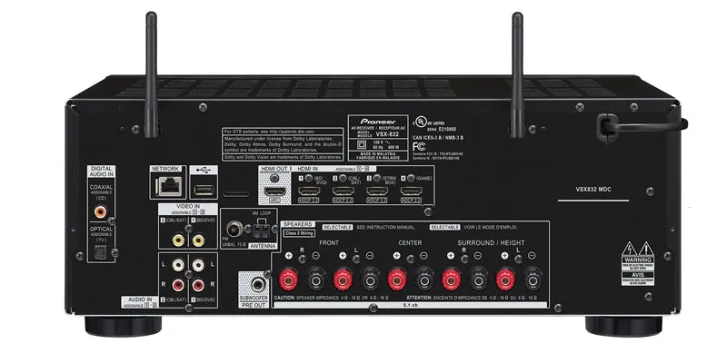 Pioneer VSX-832 5.1 Channel Receiver 4K Chromecast Bluetooth WiFi Atmos 825W (Certified Refurbished)